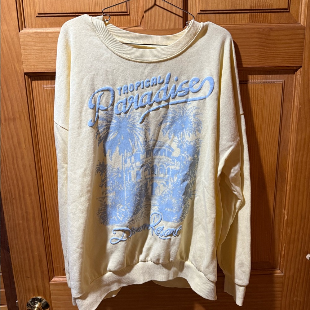No Boundaries Yellow Sweatshirt with Blue Graphic